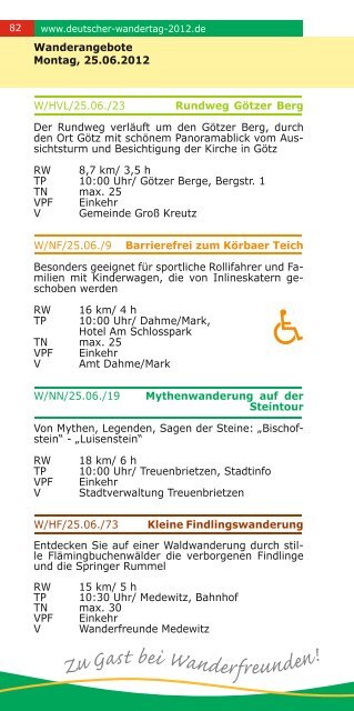 112. Deutscher Wandertag im Fläming 20. bis 25. Juni 2012