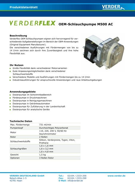 OEM-Schlauchpumpe M500 AC - Verder Deutschland GmbH