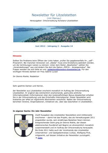 Newsletter für Litzelstetten - Ortsverwaltung Konstanz-Litzelstetten