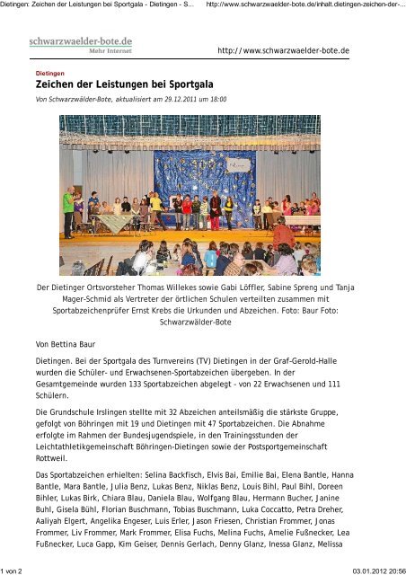 Dietingen: Zeichen der Leistungen bei Sportgala - Dietingen ...