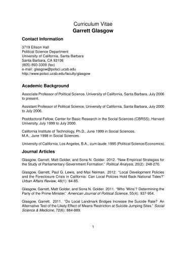 Curriculum Vitae Garrett Glasgow - Department of Political Science ...