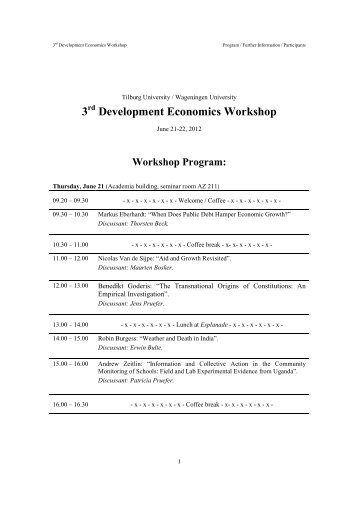 3 Development Economics Workshop - Tilburg University