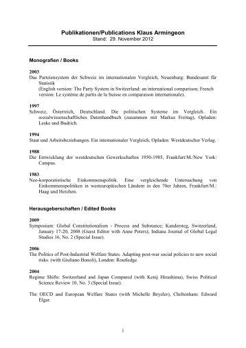 Publikationsliste Klaus Armingeon (pdf, 148KB) - Institut für ...