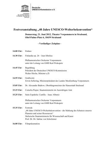 Festveranstaltung „40 Jahre UNESCO-Welterbekonvention“