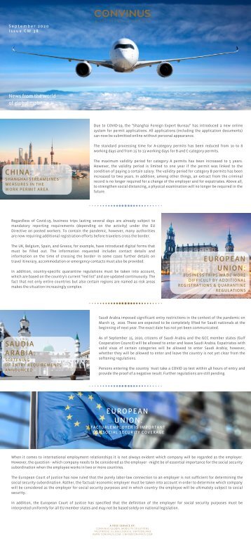 CONVINUS Global Mobility Alert CW 38_2020_english