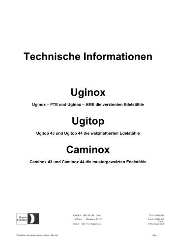 Technische Informationen Uginox Ugitop Caminox - metaflex