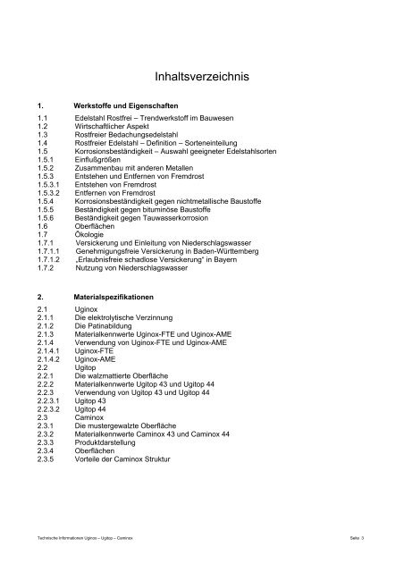 Technische Informationen Uginox Ugitop Caminox - metaflex