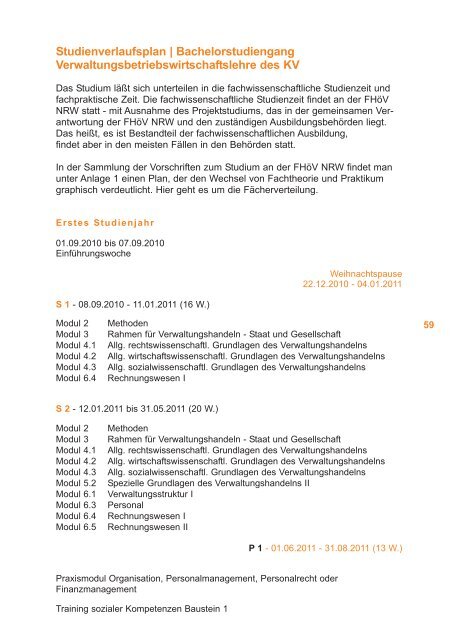 (SV) und Kommunalen Verwaltungsdienst - FHöV NRW