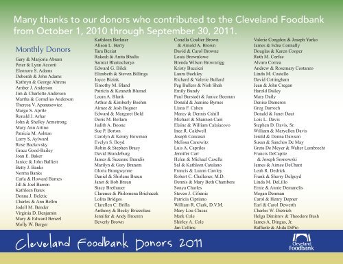 Cleveland Foodbank Donors 2011