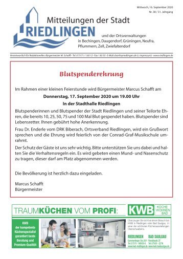Amtliches Mitteilungsblatt Riedlingen 16.09.2020