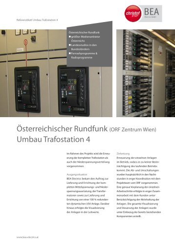 Referenzblatt Umbau Trafostation 4 - Christof Group