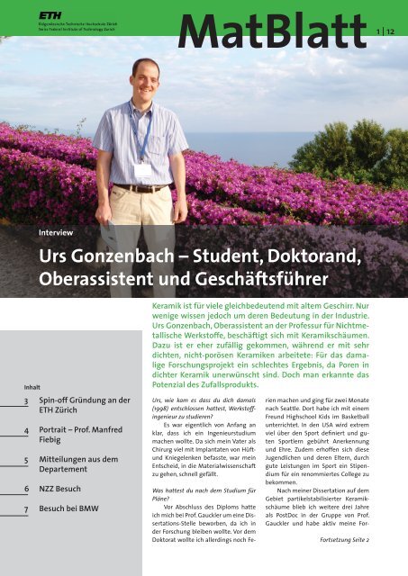 Urs Gonzenbach – Student, Doktorand, Oberassistent und ...