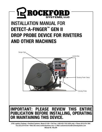 KSL-294 | Installation Manual for Gen II_Detect-A-Finger Drop Probe Device for Riveters and Other Machines