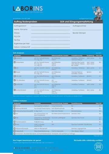 Bodenproben öLN Düngungsberatung Formular - Labor Ins