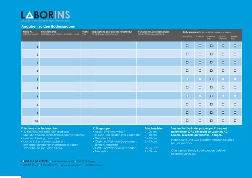 Bodenproben öLN Düngungsberatung Formular - Labor Ins