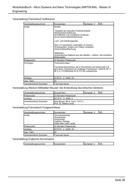 Modulhandbuch Studiengang Micro Systems and Nano Technologies