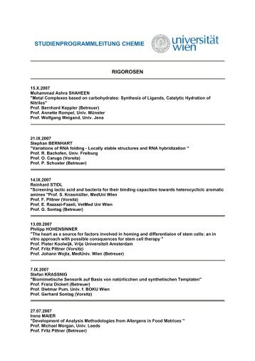 Universität Wien - Studienprogrammleitung Chemie - Thesis Defensio