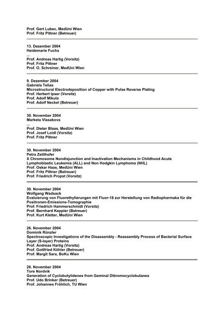 Universität Wien - Studienprogrammleitung Chemie - Thesis Defensio