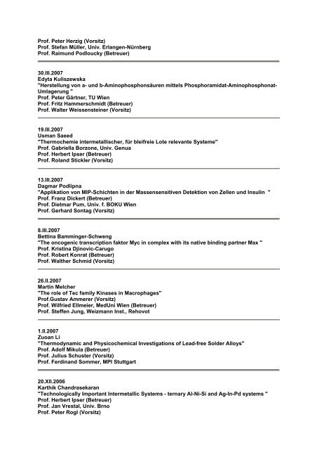 Universität Wien - Studienprogrammleitung Chemie - Thesis Defensio