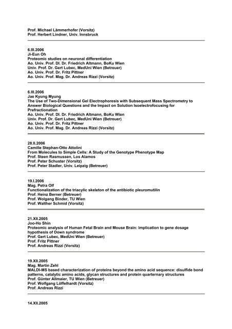 Universität Wien - Studienprogrammleitung Chemie - Thesis Defensio