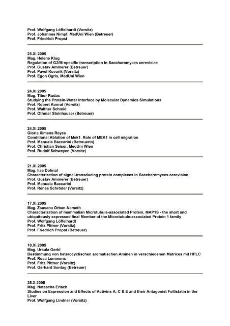 Universität Wien - Studienprogrammleitung Chemie - Thesis Defensio