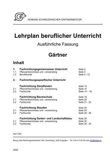 Lehrplan Gärtner 3. Lehrjahr 2. Fachrichtungsspezifischer Unterricht ...