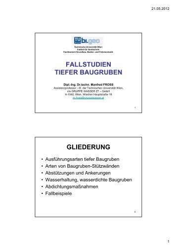 fallstudien tiefer baugruben - Institut für Geotechnik - Technische ...