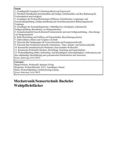 Modulhandbuch Mechatronik/Sensortechnik Bachelor Mechatronik ...