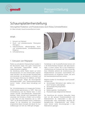 Pressemitteilung - Gneuss Kunststofftechnik GmbH