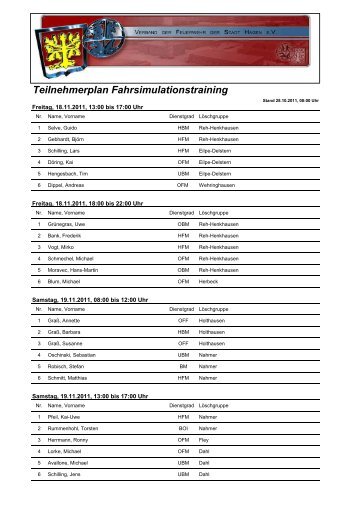 Teilnehmerplan Fahrsimulationstraining - Verband der Feuerwehr ...