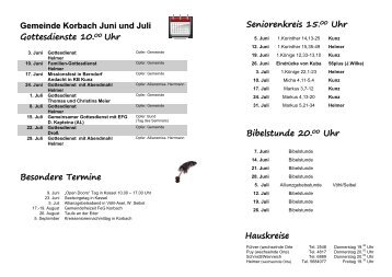 Gemeinde Goddelsheim Juni und Juli Gottesdienste - FeG Korbach