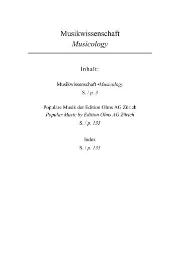 Musikwissenschaft Musicology - Olms