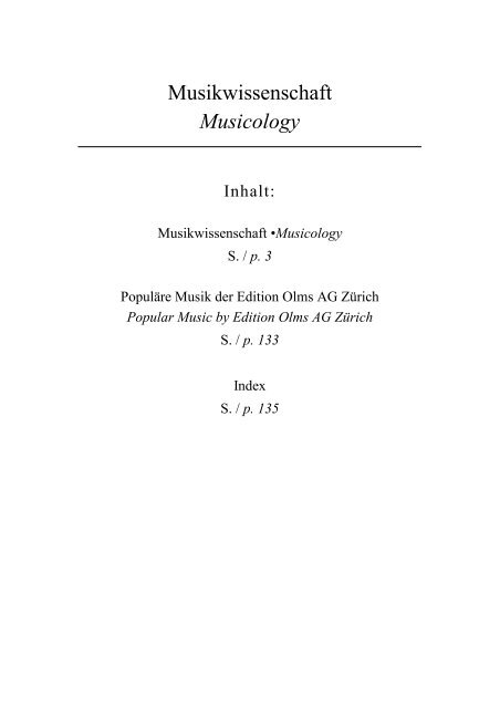 Musikwissenschaft Musicology - Olms