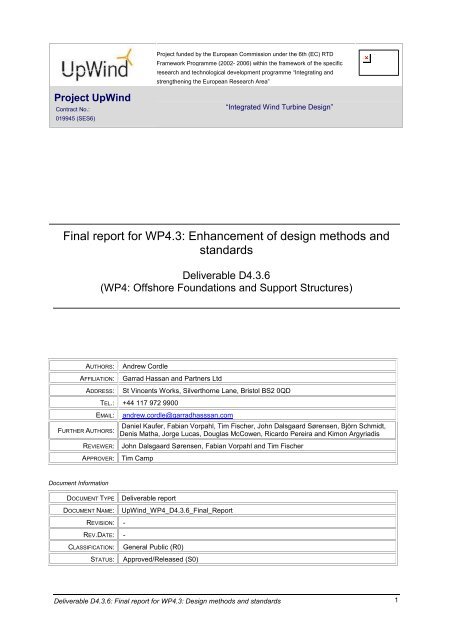 Final report for WP4.3: Enhancement of design methods ... - Upwind