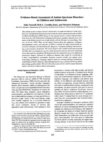 Evidence-Based Assessment of Autism Spectrum Disorders in ...