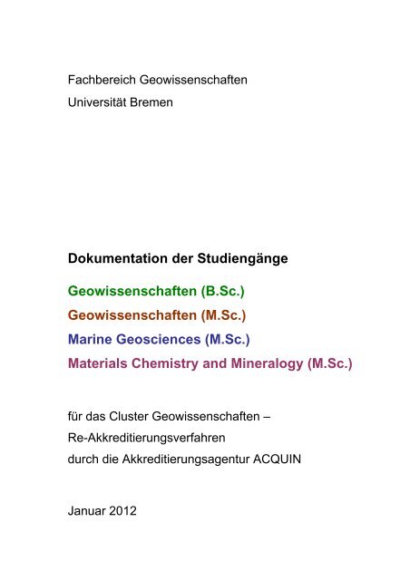 M.Sc. - Fachbereich Geowissenschaften der Universität Bremen