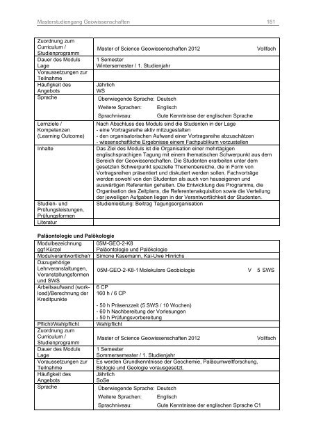 M.Sc. - Fachbereich Geowissenschaften der Universität Bremen