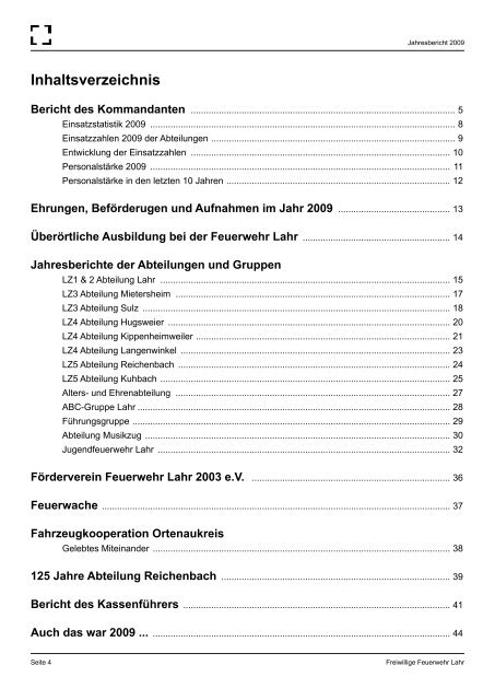 Jahresbericht 2009 der Feuerwehr Stadt Lahr ... - Feuerwehr Lahr