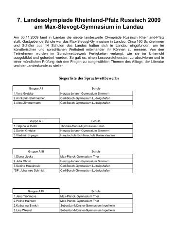 7. Landesolympiade Rheinland-Pfalz Russisch 2009 am Max ...