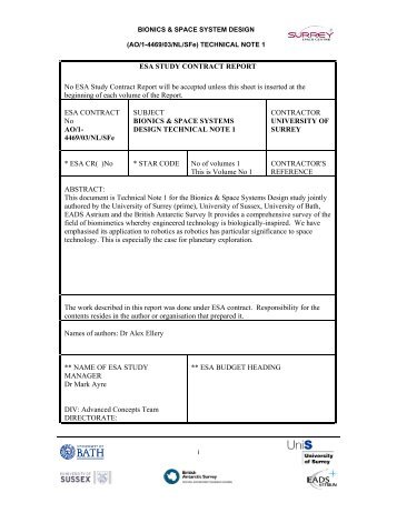 Technical Note 1 - ESA