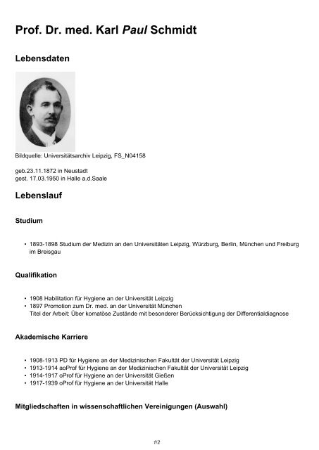 Prof. Dr. med. Karl Paul Schmidt Lebensdaten