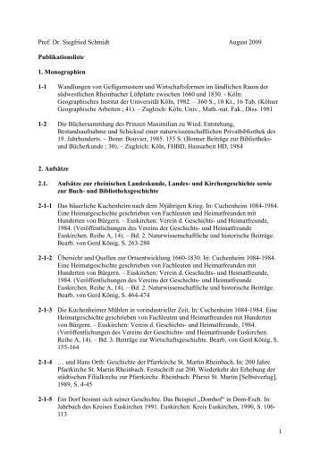 Liste der Veröffentlichungen von Prof. Dr. Siegfried Schmidt