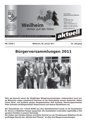 Bürgerversammlungen 2011 - Gemeinde Weilheim / Baden