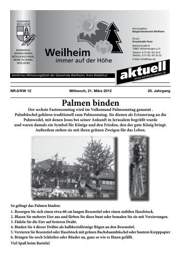 Palmen binden - Gemeinde Weilheim / Baden