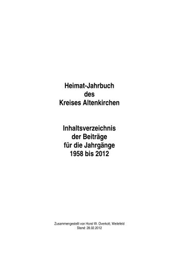 Heimat-Jahrbuch des Kreises Altenkirchen Inhaltsverzeichnis der ...
