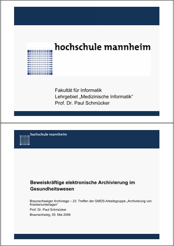 Vortragsfolien - Fakultät für Informatik - Hochschule Mannheim