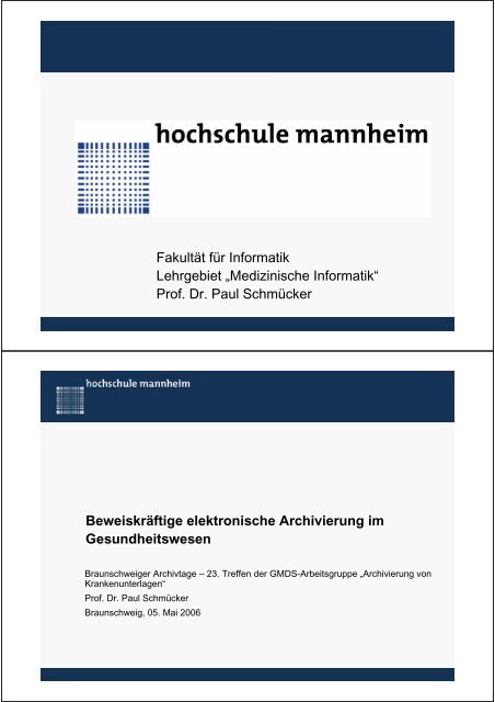 Vortragsfolien - Fakultät für Informatik - Hochschule Mannheim