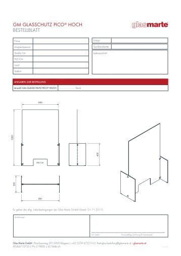 GM GLASSCHUTZ PICO HOCH: Bestellblatt