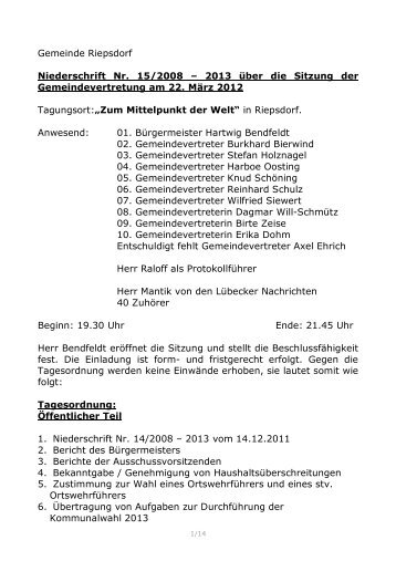 Protokoll zur Sitzung der Gemeindevertretung am 22.03 ... - Lensahn