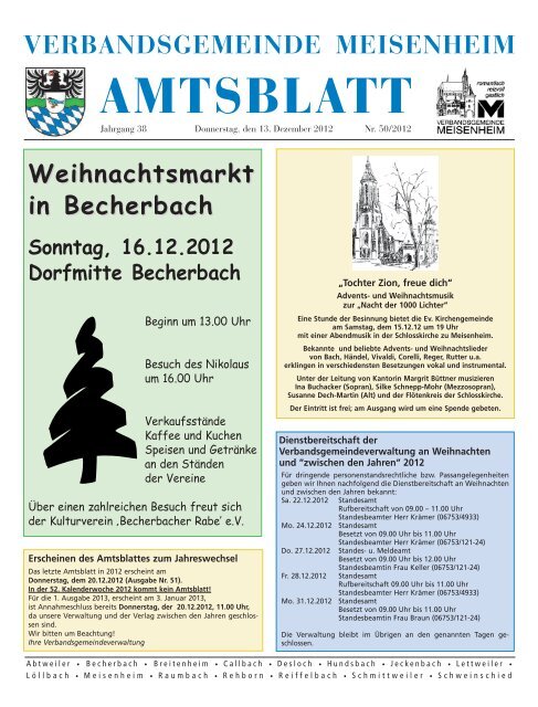 Weihnachtsmarkt in Becherbach Sonntag, 16.12.2012 Dorfmitte ...